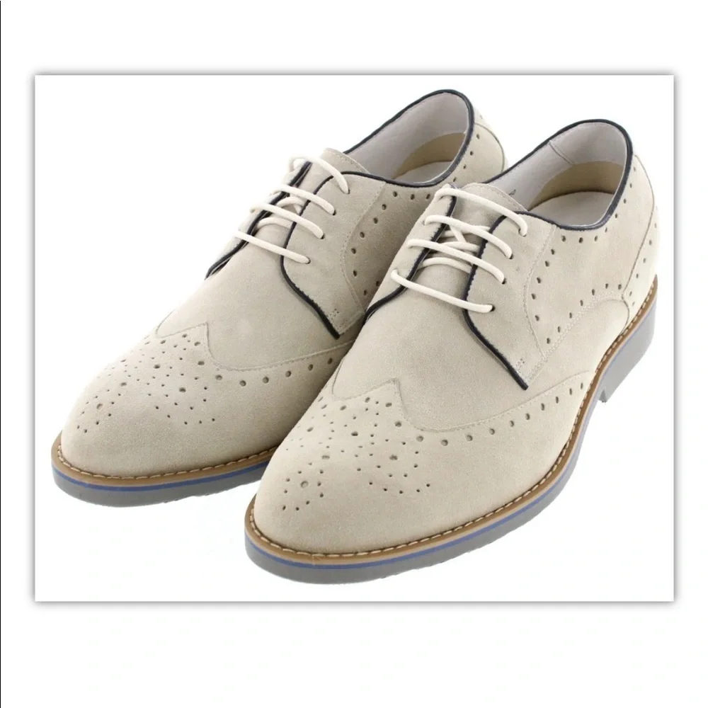 TOTO | H20021 Suede Wingtip Dress Shoes Mens Size 8 Beige Lace Up Leather